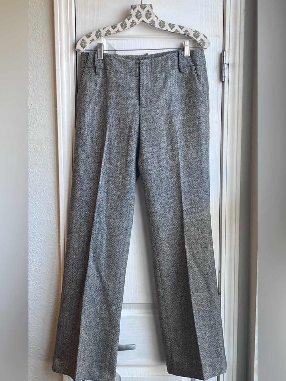 Banana Republic Wool Herringbone Wide Leg Tweed Trousers Pants Gray Size 4